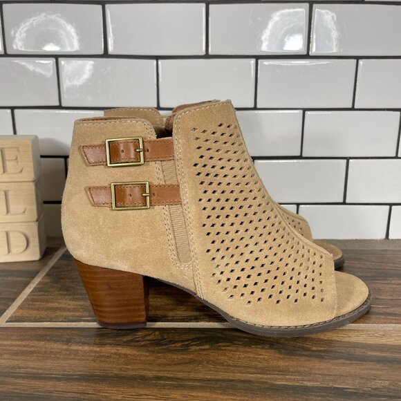 Vionic Aloft Chryssa Womens Size 6.5 Shoes Light Sand Suede Open Toe Ankle Boots - Picture 4 of 13